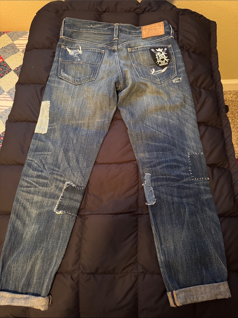 Ralph Lauren Patchwork Distressed Blue Denim Jeans - Picture 3 of 3
